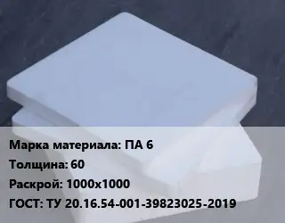 Капролон листовой ПА 6 s=60 1000х1000 ТУ 20.16.54-001-39823025-2019